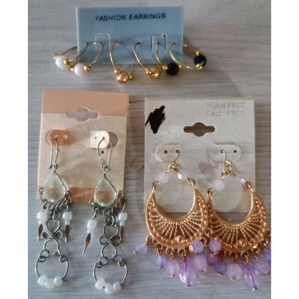 Lot of 5 Pairs of Pierced Earrings Multi-Color Boho Gold Silver Drops Jewelry